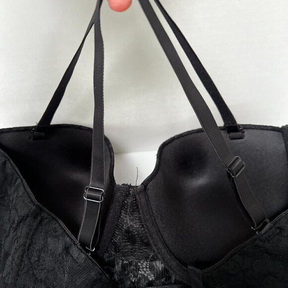 Nicole Miller Black Lace Power Mesh‎ Bustier Removable Straps Hook & Eye Sz 36C - Picture 8 of 10
